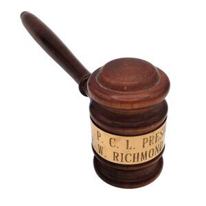 Wooden Gavel Metal Engraved Name Vintage P.C.L. President Dr. R.W. Richmond